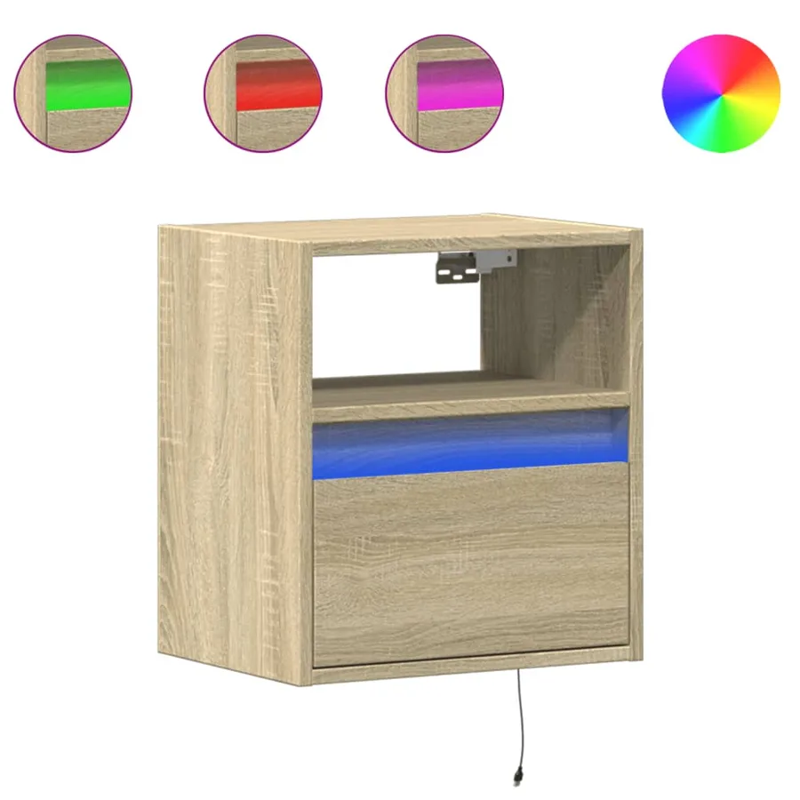 Table de chevet murale avec lumières LED chêne sonoma - 2