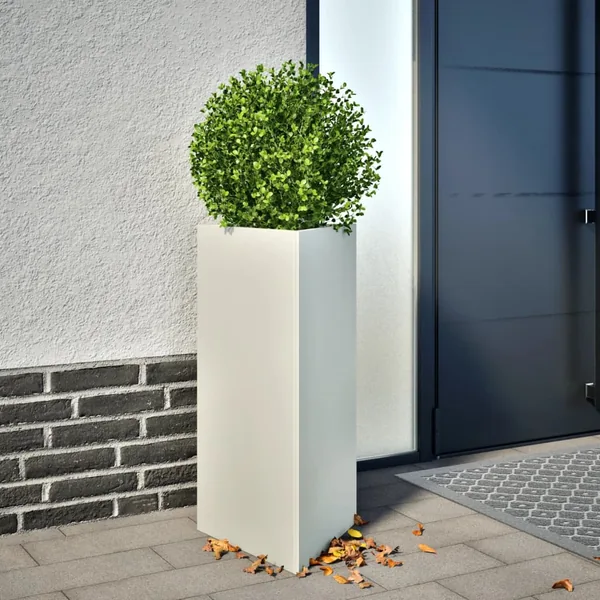 Jardinières 2 pcs blanc triangulaire 40x34,5x75 cm acier
