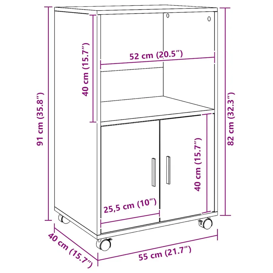 Armoire à roulettes chêne artisanal 55x40x91 cm bois ingénierie - 10