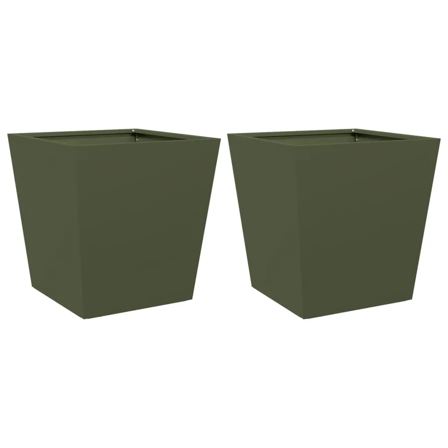 Jardinières 2 pcs vert olive 40x40x40 cm acier - 2