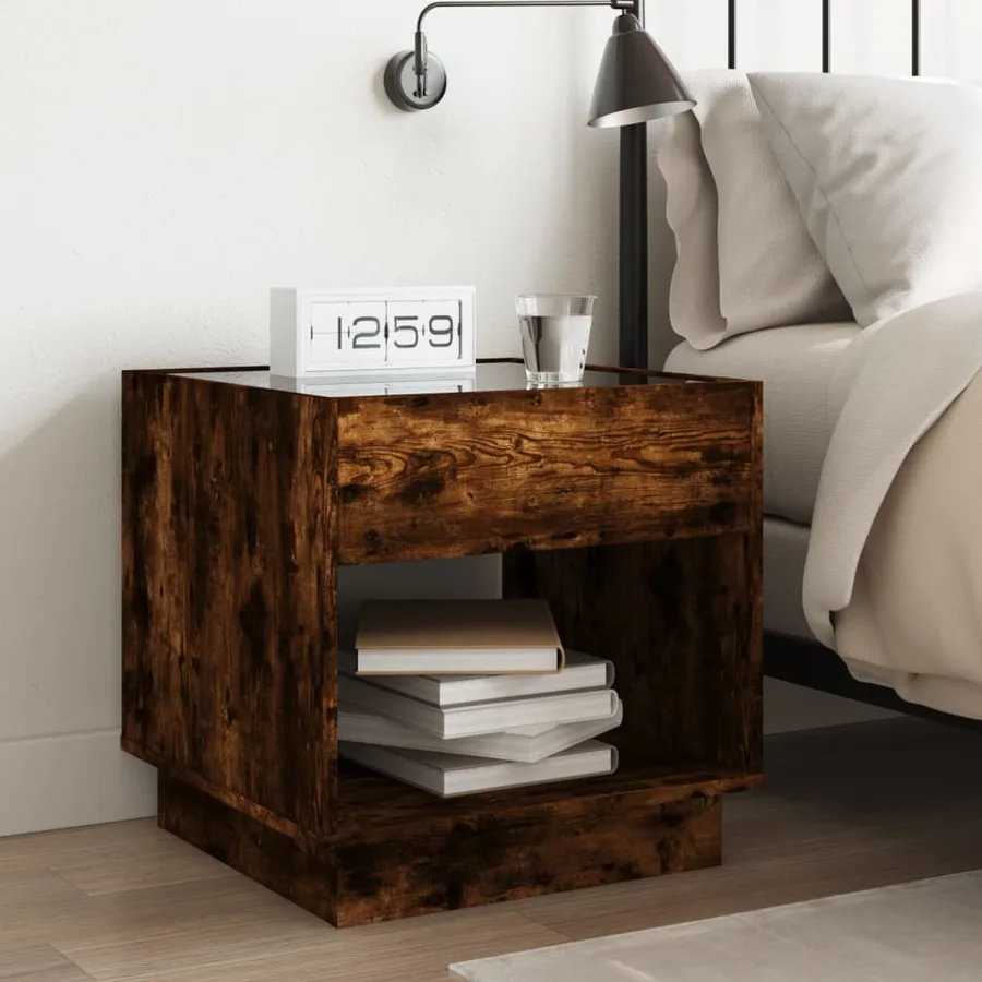 Table de chevet avec LED infini chêne fumé 50x50x50 cm - 4