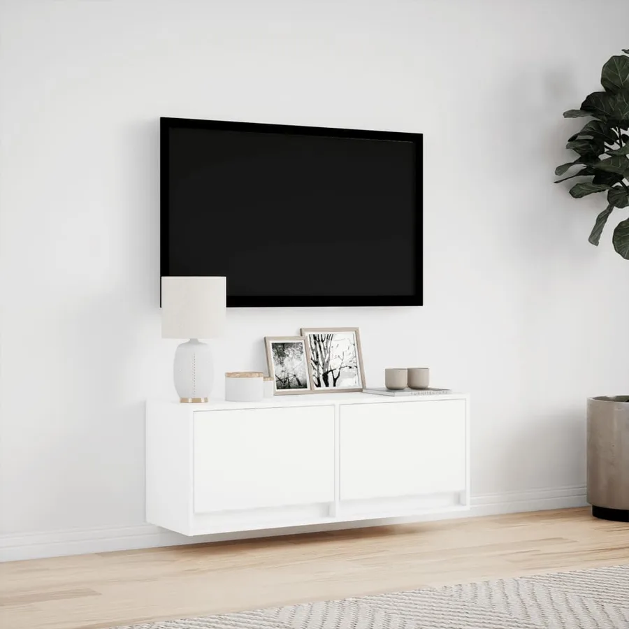 Meuble TV mural avec lumières LED blanc 100x31x35 cm - 4
