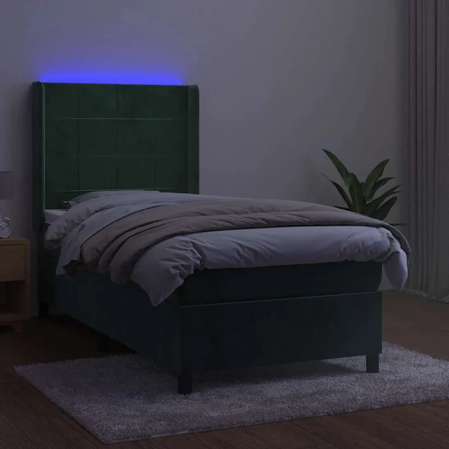 Sommier à lattes de lit matelas LED Vert foncé 90x190cm Velours - 3