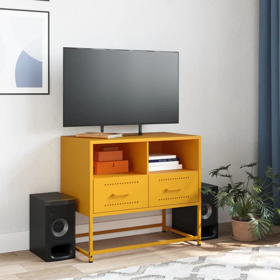 Meuble TV jaune moutarde 68x39x60,5 cm acier - 3