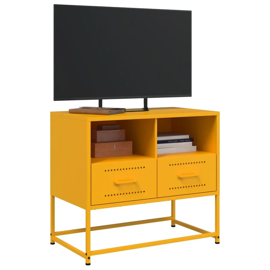 Meuble TV jaune moutarde 68x39x60,5 cm acier - 5