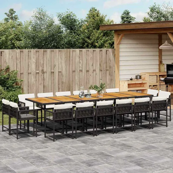Ensemble à manger de jardin 17 pcs coussins noir résine tressée