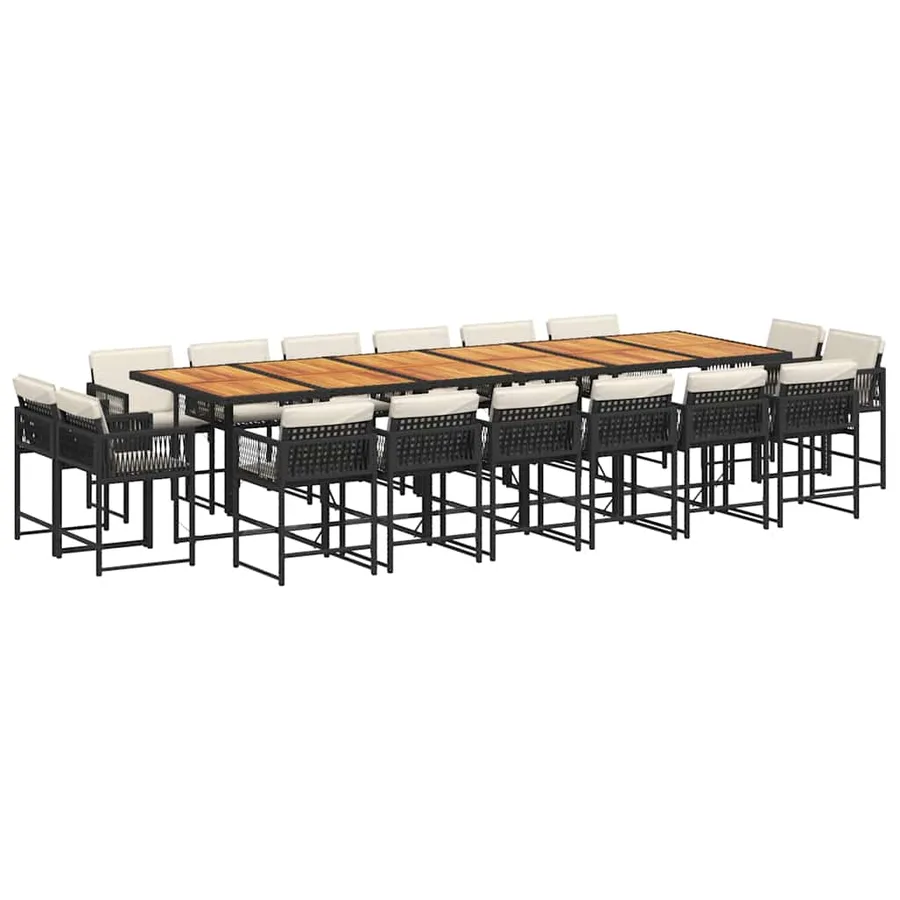Ensemble à manger de jardin 17 pcs coussins noir résine tressée - 2