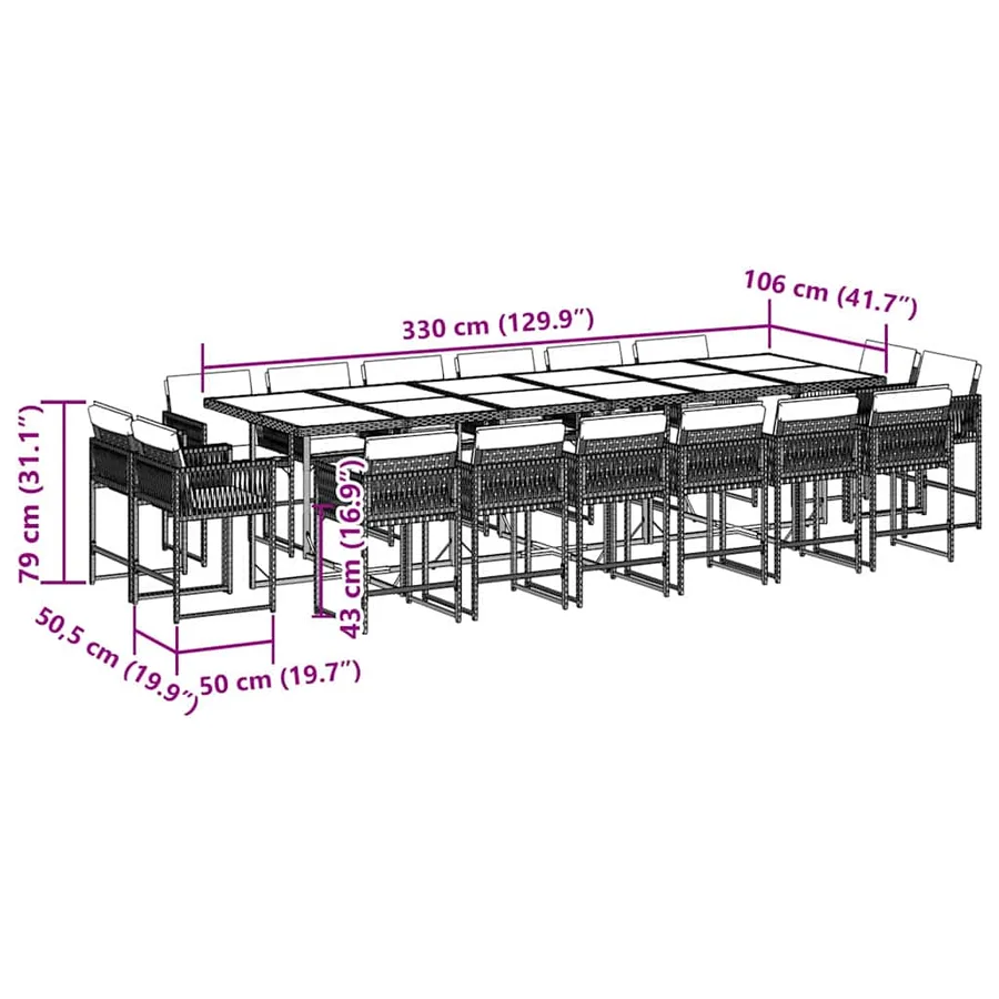 Ensemble à manger de jardin 17 pcs coussins noir résine tressée - 5