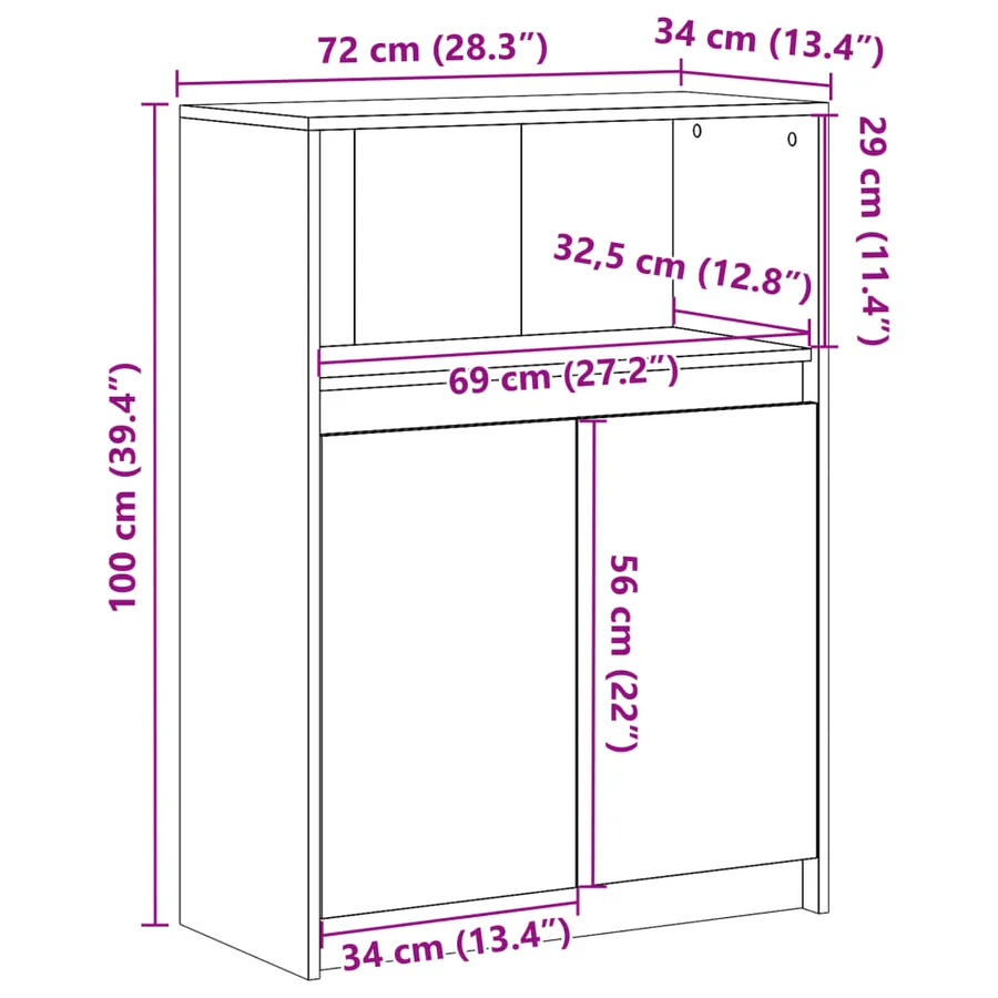Buffet avec LED chêne sonoma 72x34x100 cm bois d'ingénierie - 14