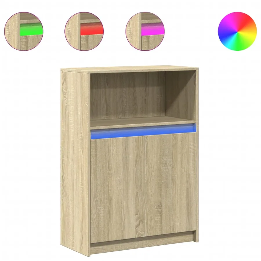 Buffet avec LED chêne sonoma 72x34x100 cm bois d'ingénierie - 2