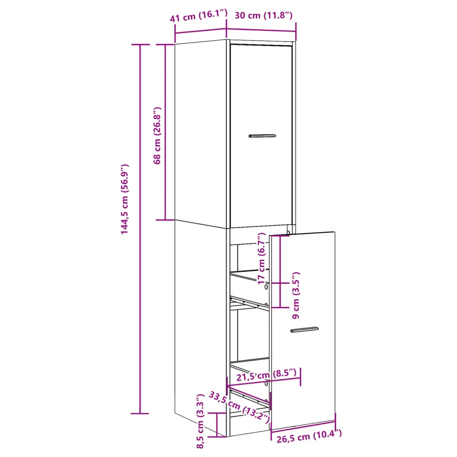 Armoire d'apothicaire chêne fumé 30x41x144,5 cm bois ingénierie - 8