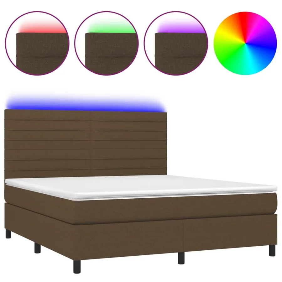 Sommier à lattes de lit matelas et LED Marron foncé 160x200 cm - 2