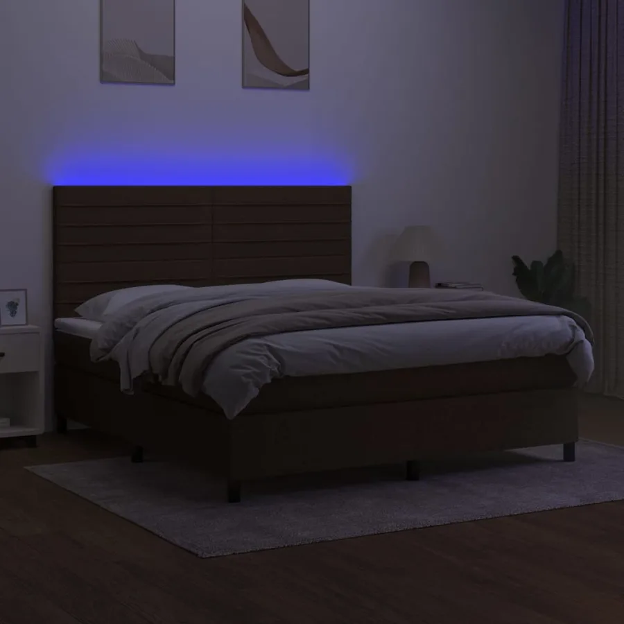 Sommier à lattes de lit matelas et LED Marron foncé 160x200 cm - 4
