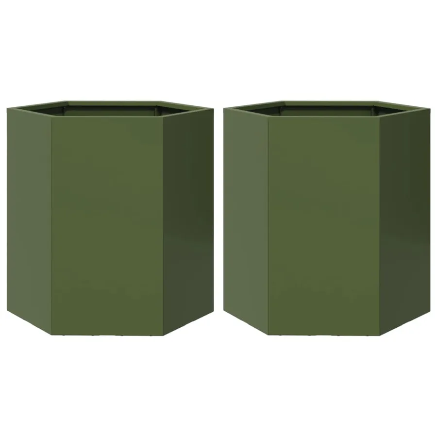 Jardinières 2 pcs vert olive hexagone 46x40x45 cm acier - 2