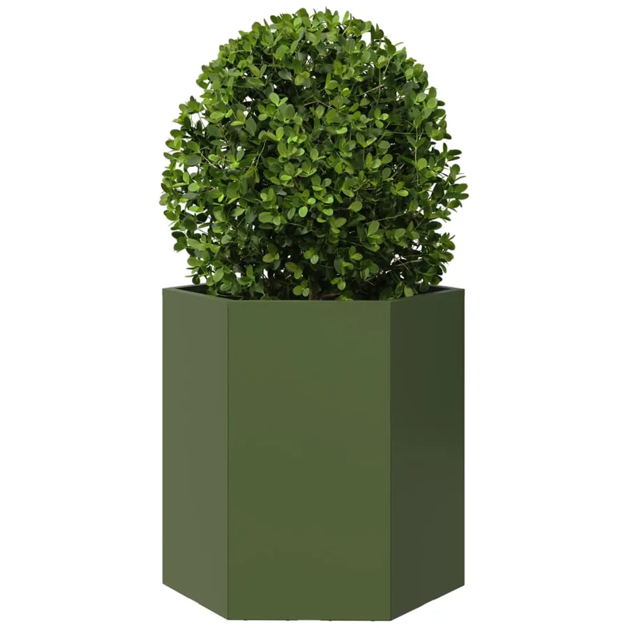 Jardinières 2 pcs vert olive hexagone 46x40x45 cm acier - 5