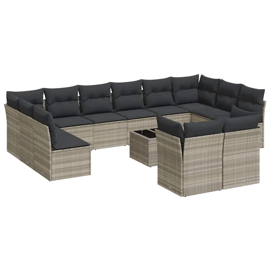 Salon de jardin avec coussins 13 pcs gris clair résine tressée - 2