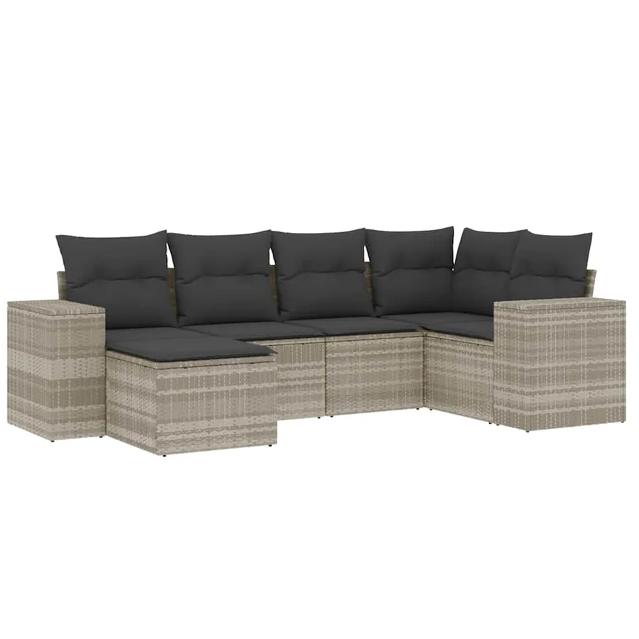 Salon de jardin 6 pcs avec coussins gris clair résine tressée - 2