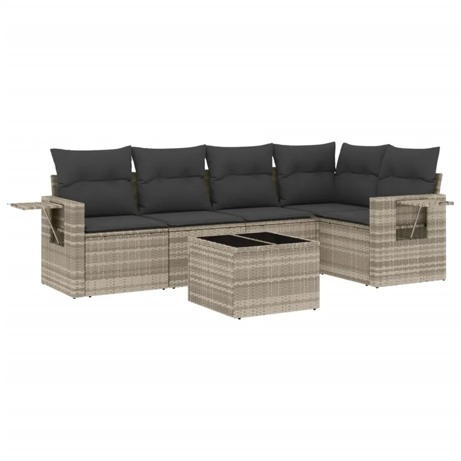 Salon de jardin 6 pcs avec coussins gris clair résine tressée - 2