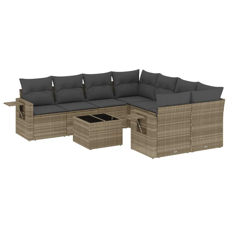 Salon de jardin 9 pcs avec coussins gris clair résine tressée - 2