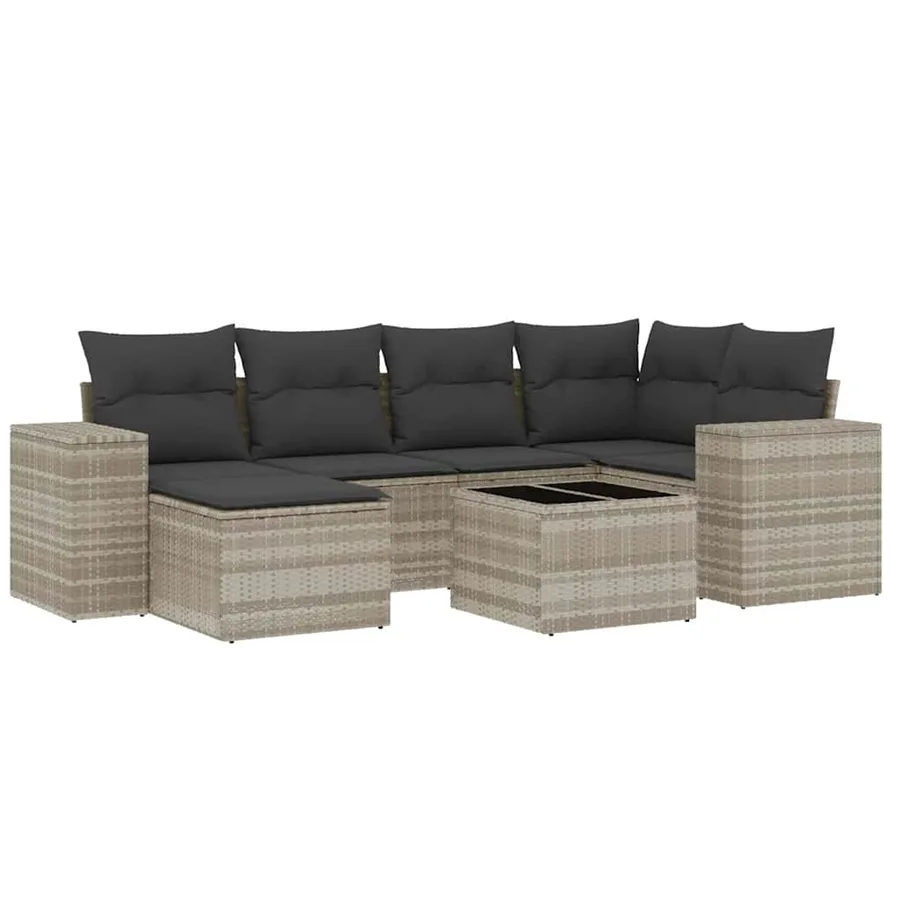 Salon de jardin avec coussins 7 pcs gris clair résine tressée - 2