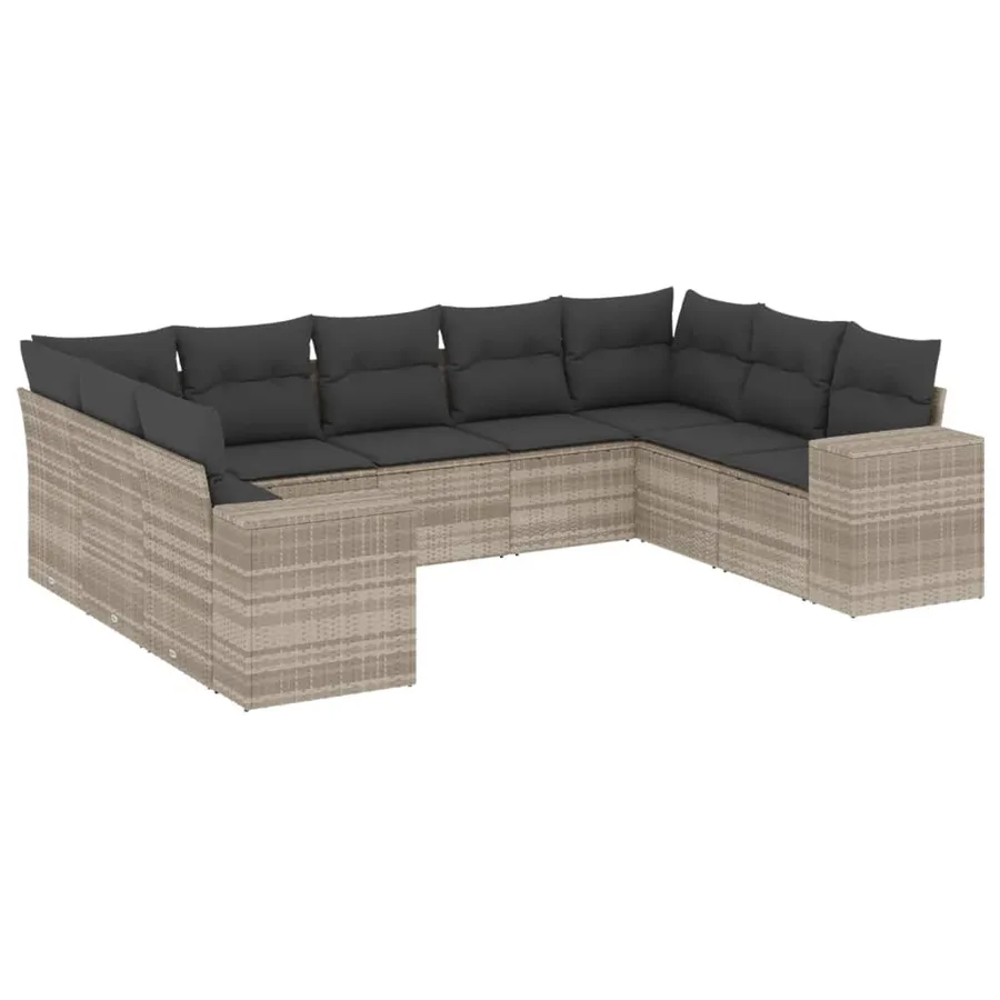 Salon de jardin 9 pcs avec coussins gris clair résine tressée - 2