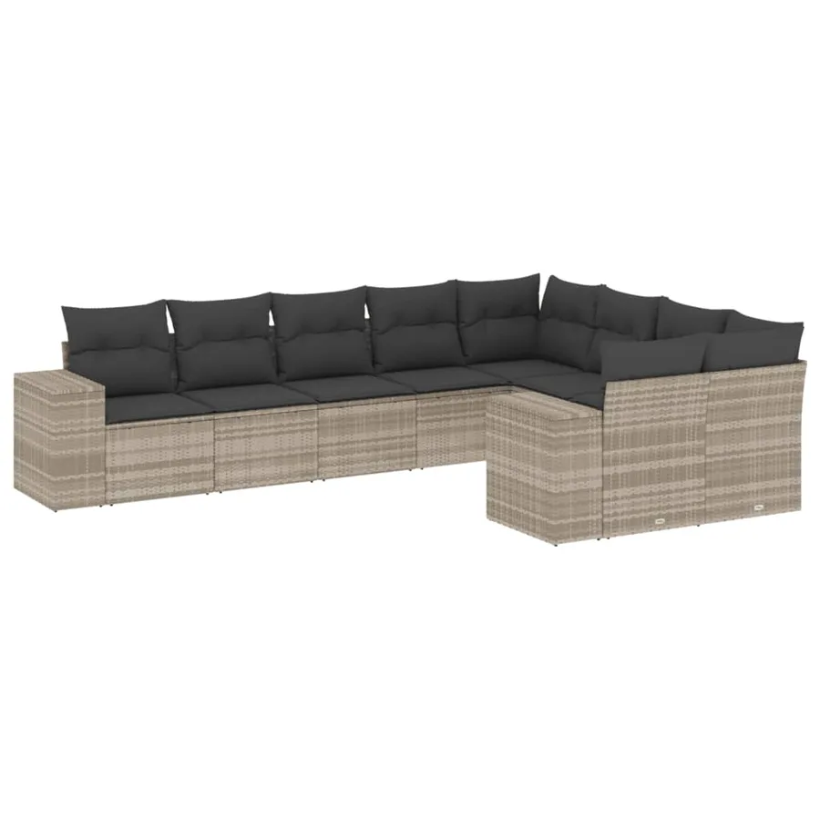 Salon de jardin 9 pcs avec coussins gris clair résine tressée - 2