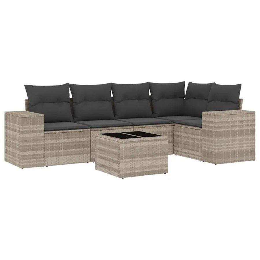 Salon de jardin 6 pcs avec coussins gris clair résine tressée - 2