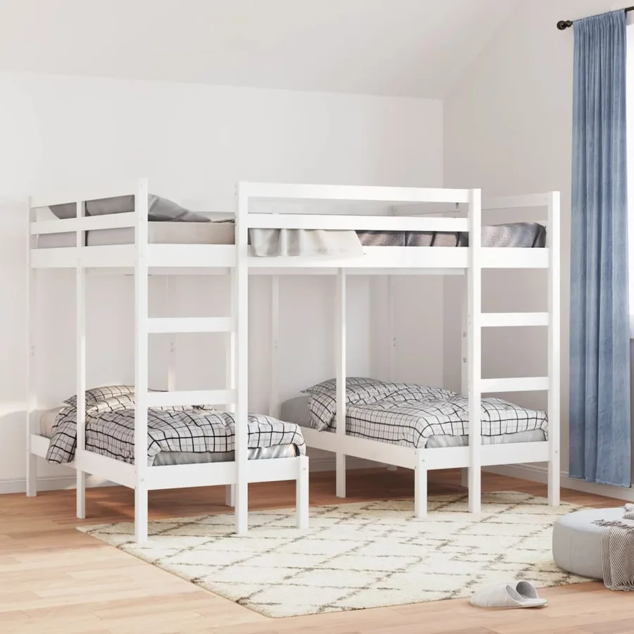 Lit superposé triple blanc 140x200/70x140 cm bois de pin massif - 3