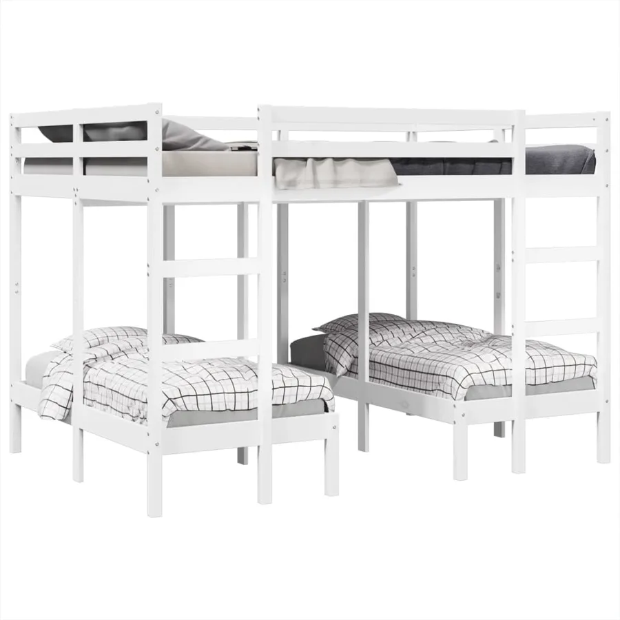 Lit superposé triple blanc 140x200/70x140 cm bois de pin massif - 4