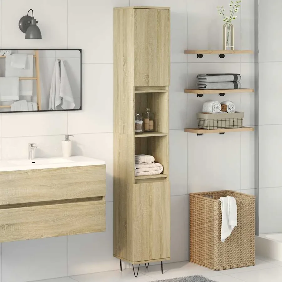 Armoire salle de bain chêne sonoma 30x30x190 cm - 3