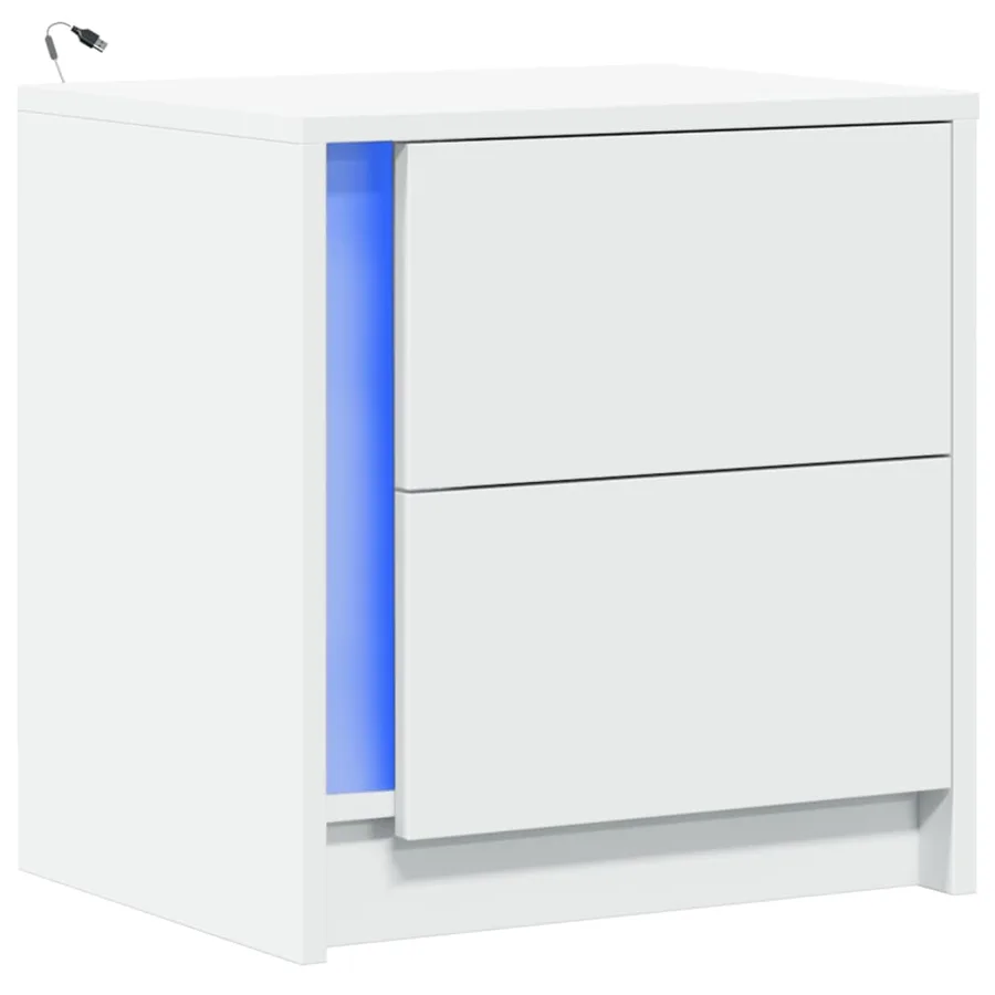 Armoire de chevet avec lumières LED blanc bois d'ingénierie - 3