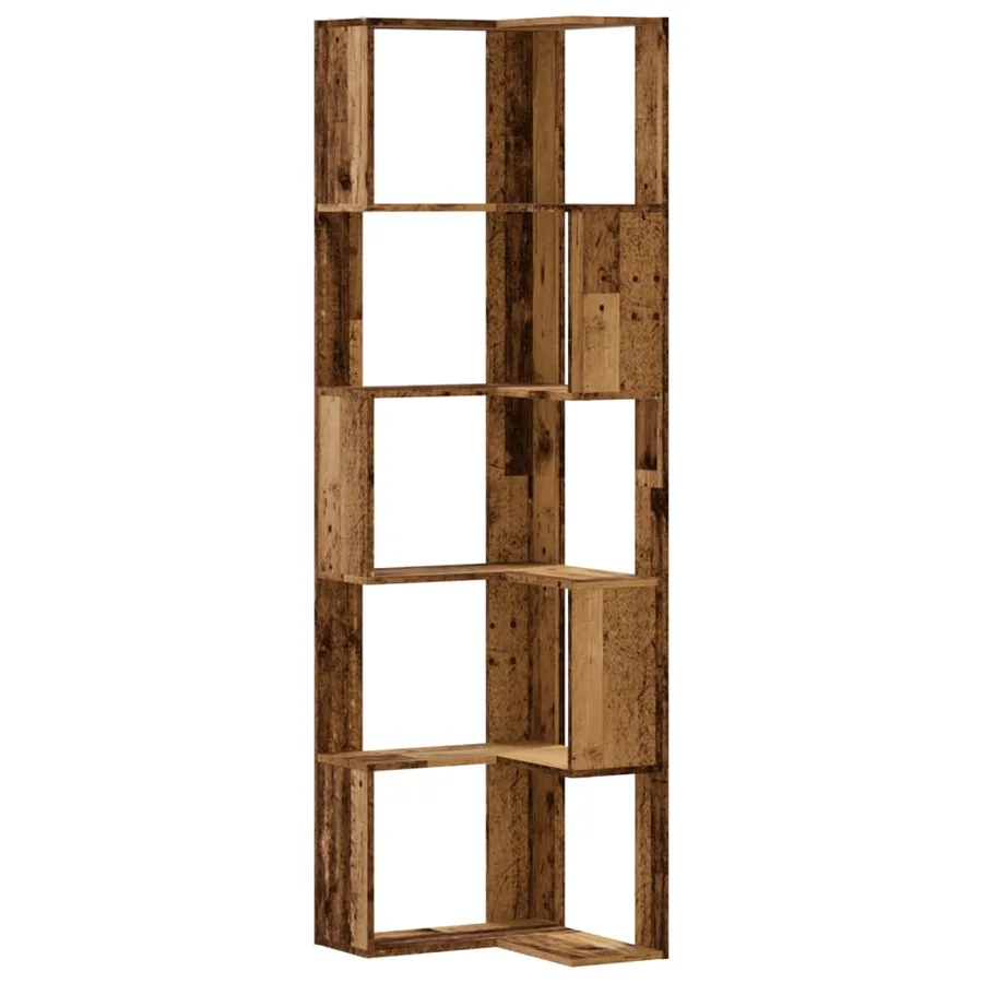 Bibliothèque d'angle à 5 niveaux vieux bois bois d'ingénierie - 2