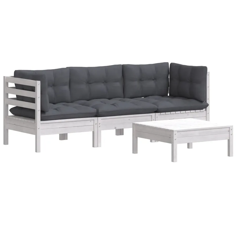 Salon de jardin 4 pcs avec coussins anthracite Bois de pin - 3