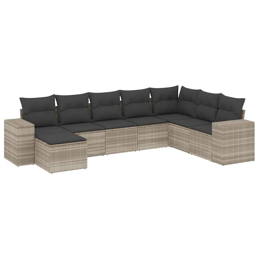 Salon de jardin 8 pcs avec coussins gris clair résine tressée - 2