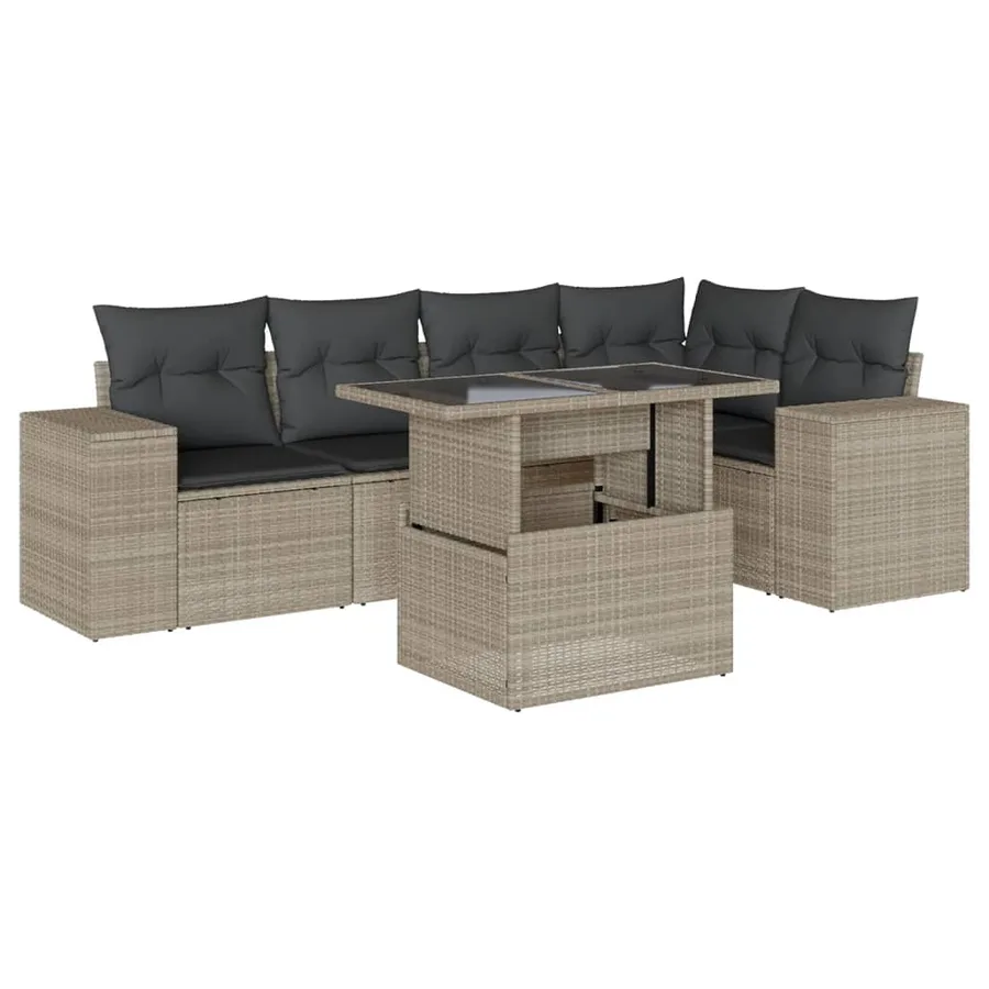 Salon de jardin 6 pcs avec coussins gris clair résine tressée - 2