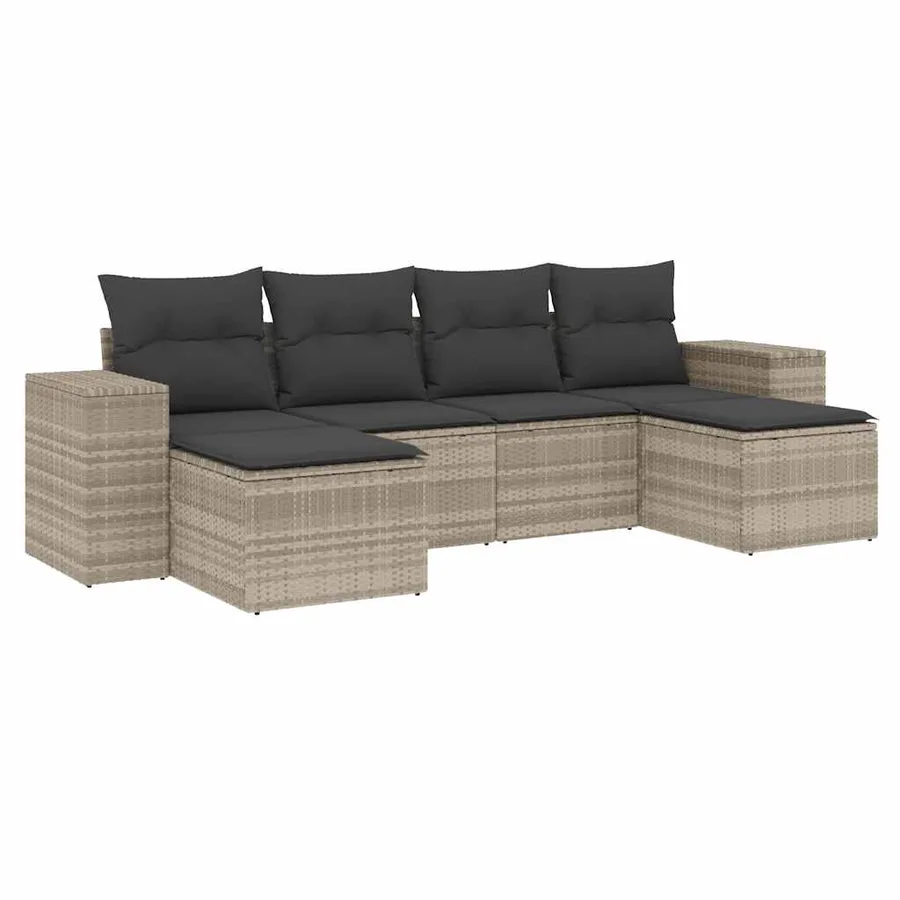 Salon de jardin 6 pcs avec coussins gris clair résine tressée - 2