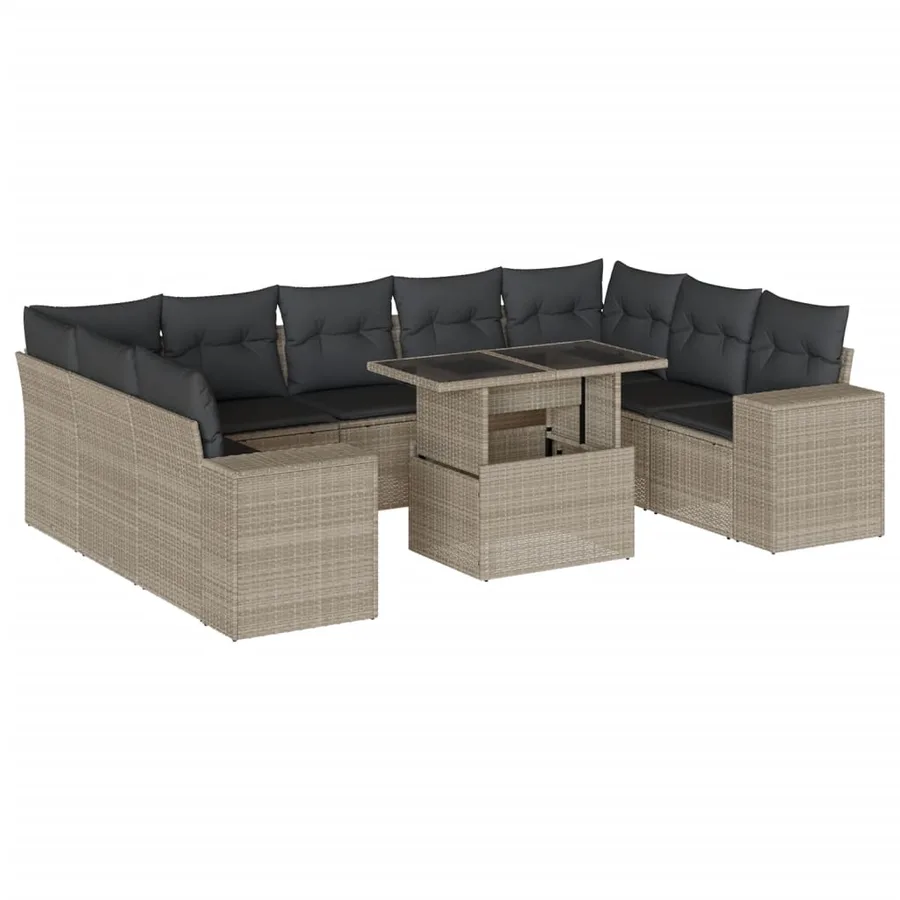 Salon de jardin avec coussins 10 pcs gris clair résine tressée - 2