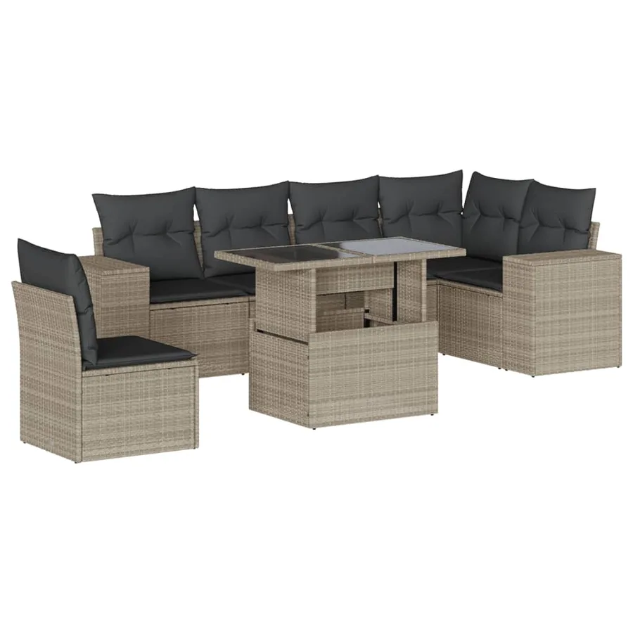 Salon de jardin avec coussins 7 pcs gris clair résine tressée - 2