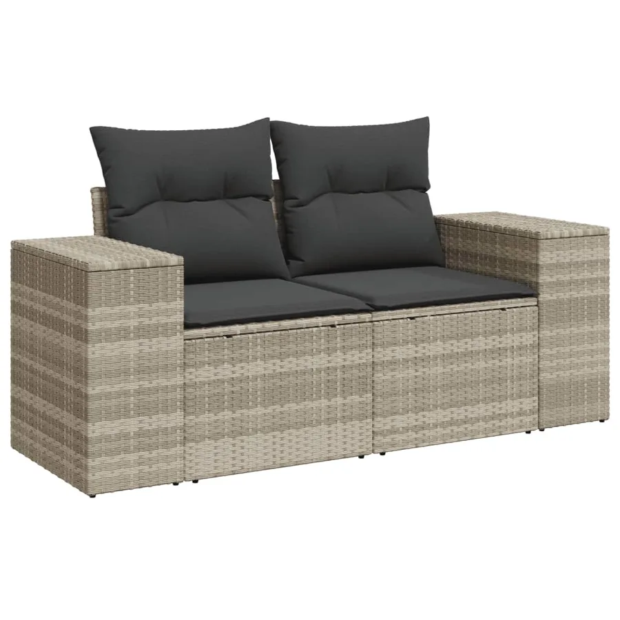 Salon de jardin avec coussins 7 pcs gris clair résine tressée - 4