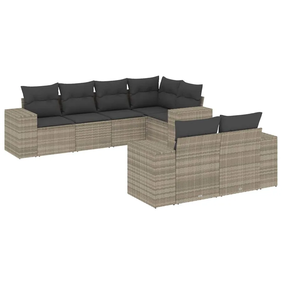 Salon de jardin avec coussins 7 pcs gris clair résine tressée - 2
