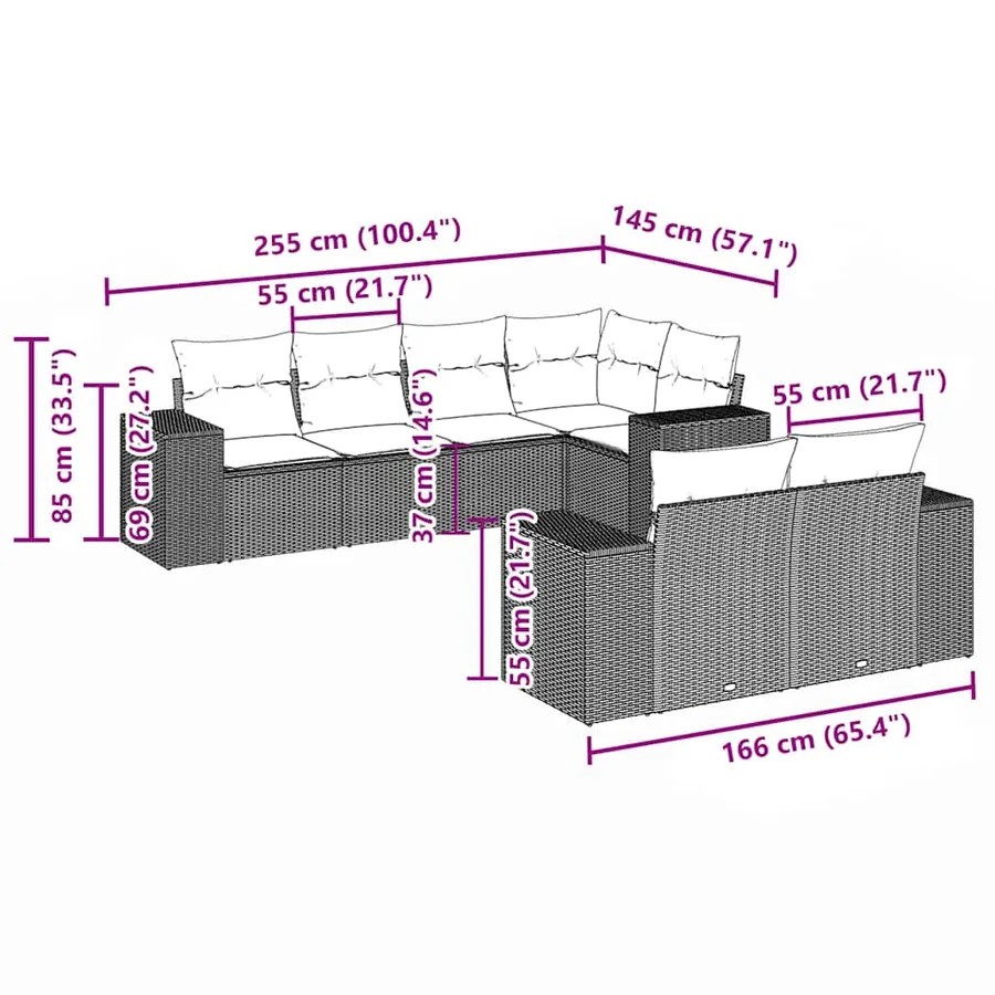 Salon de jardin avec coussins 7 pcs gris clair résine tressée - 7