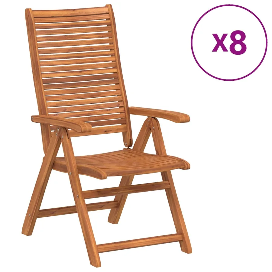 Chaises inclinables de jardin lot de 8 bois massif acacia - 2