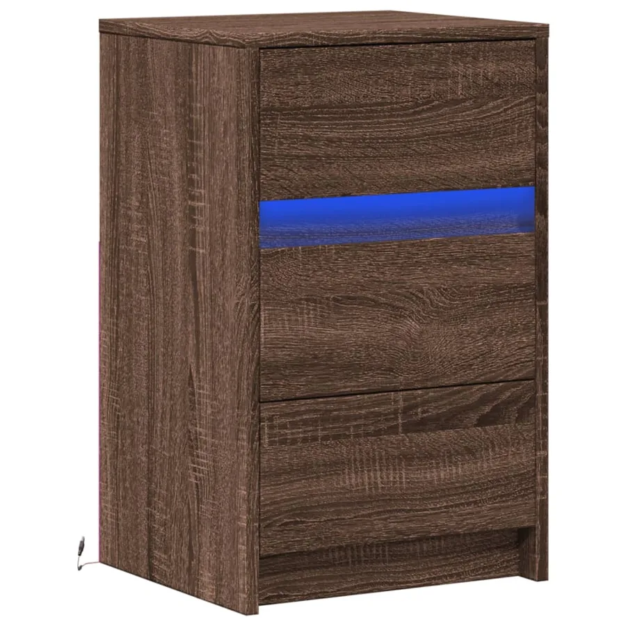 Armoire de chevet et lumières LED chêne marron bois ingénierie - 3
