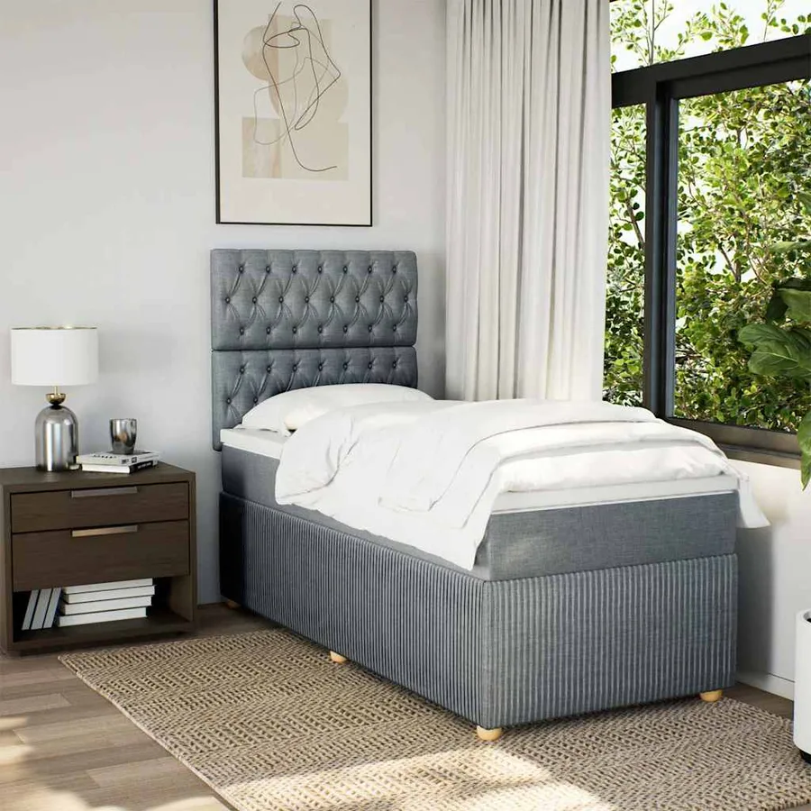 Sommier à lattes de lit avec matelas gris clair 80x200 cm tissu - 5
