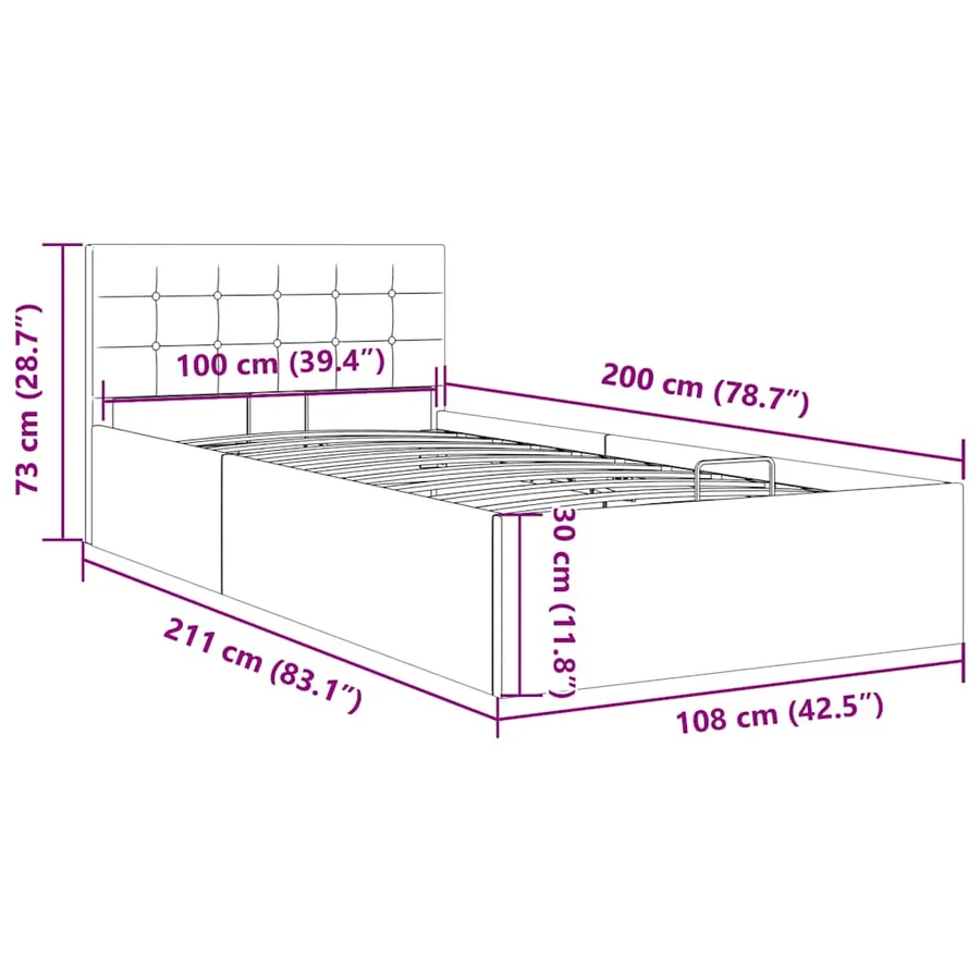 Cadre de lit à rangement hydraulique sans matelas 100x200 cm - 11