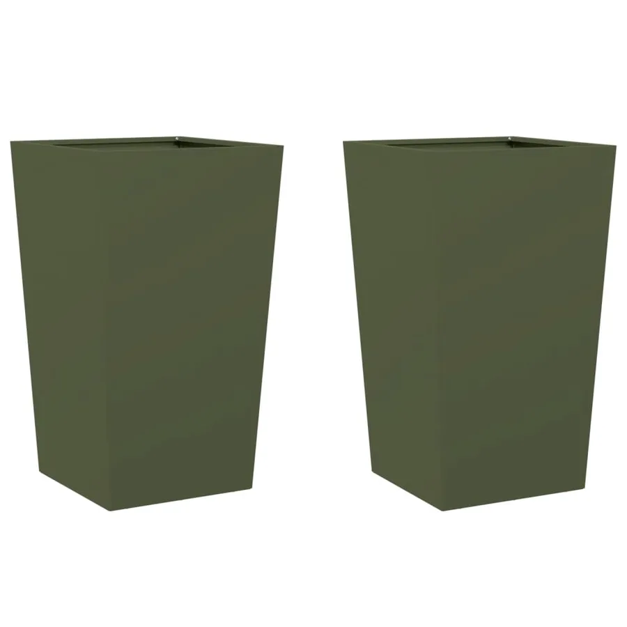 Jardinières 2 pcs vert olive 45x45x75 cm acier - 2