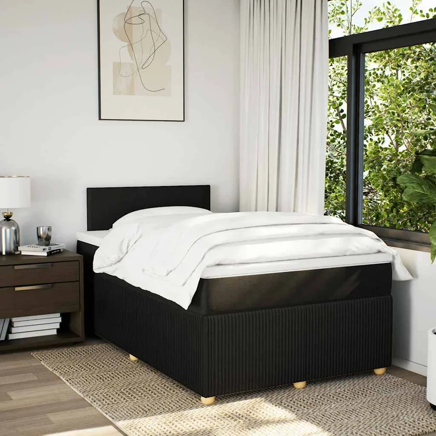 Sommier à lattes de lit avec matelas noir 120x190 cm tissu - 3