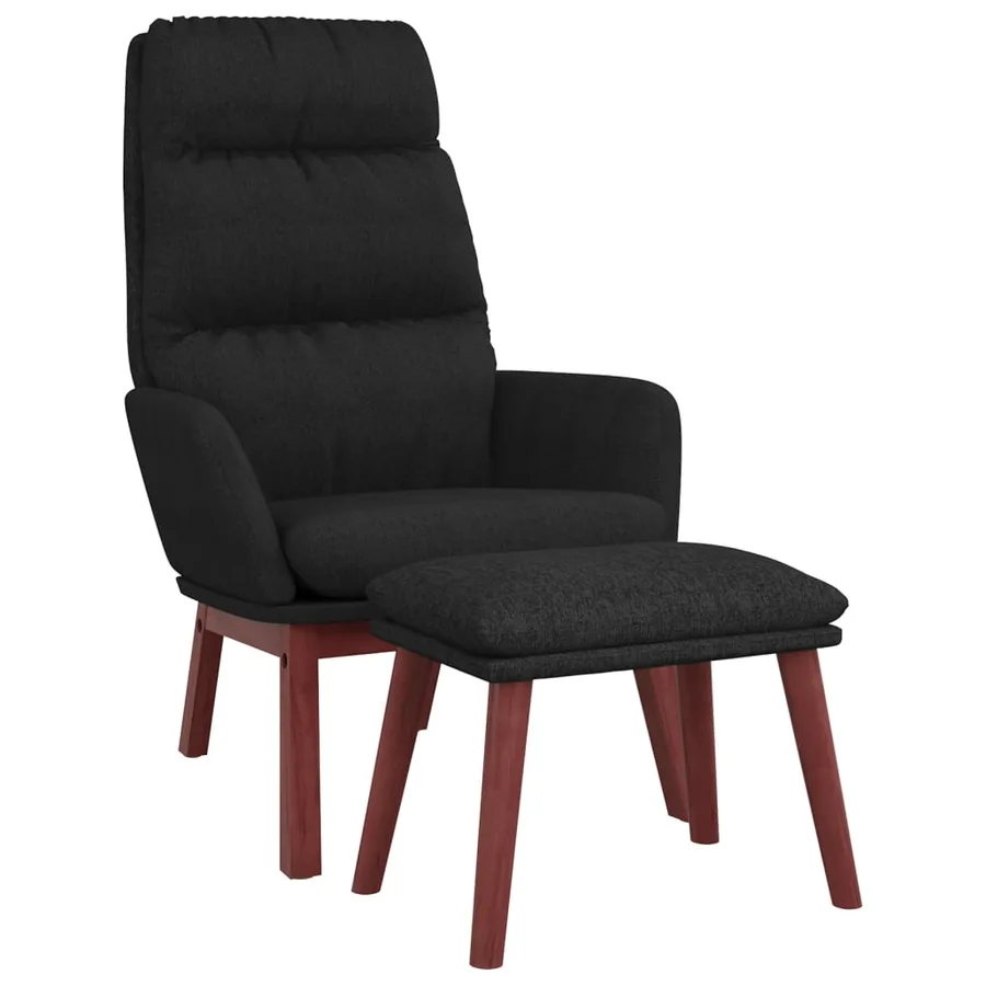 Chaise de relaxation avec tabouret Noir Tissu - 2
