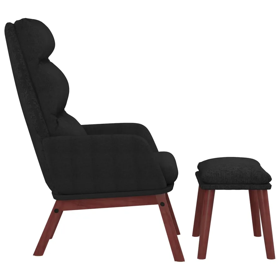 Chaise de relaxation avec tabouret Noir Tissu - 3