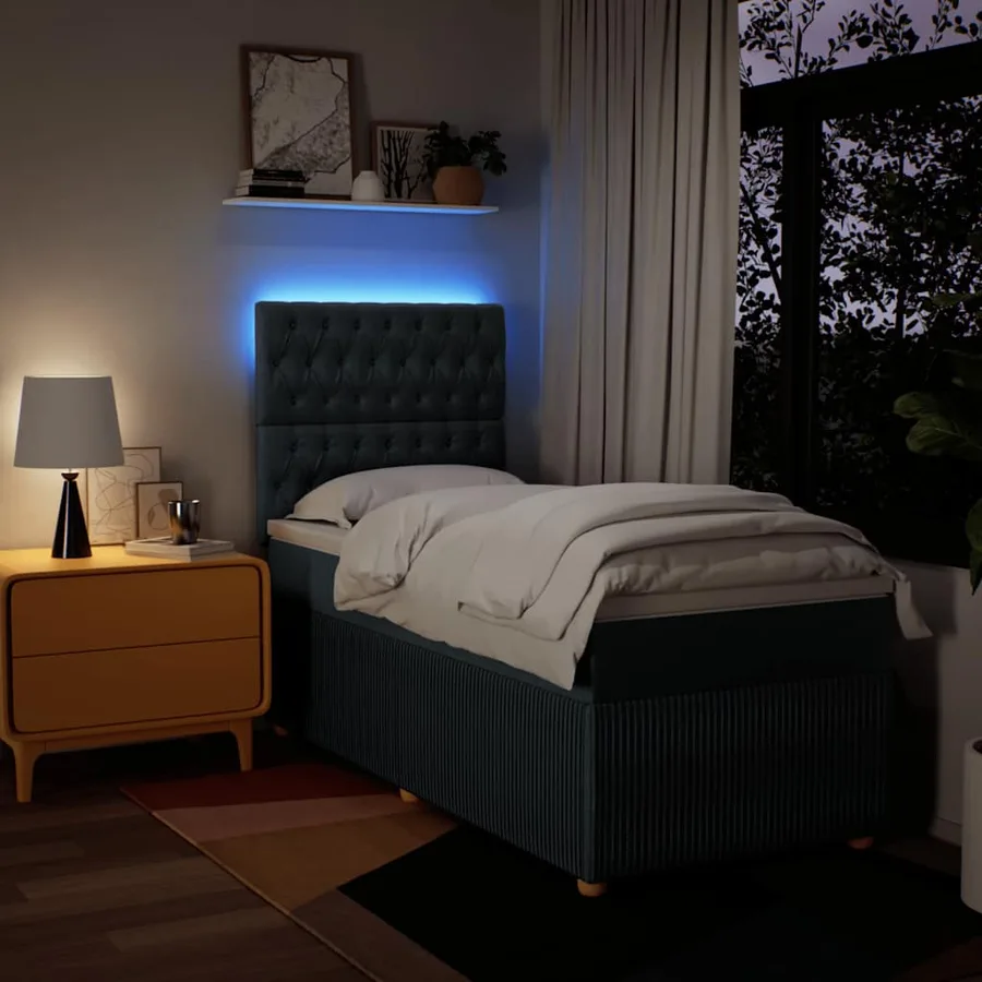 Sommier à lattes de lit avec matelas Bleu 100x200 cm Tissu - 4
